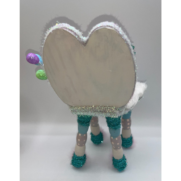 Vintage Wooden Easter Bunny Chair Faux Fur Blue Bunny Egg Balloons Deb O. OOAK - Picture 8 of 16